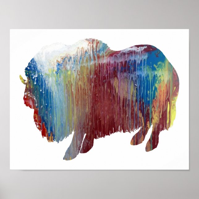 Poster Colorful abstract muskox silhouette (Frente)