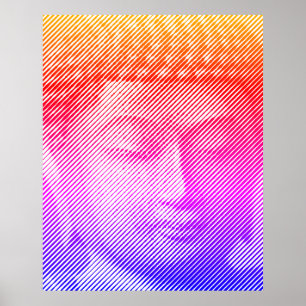 Poster Colorful Buddha Face Statue Formed By Lines