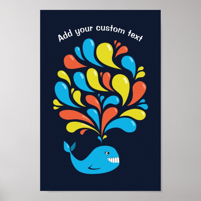 Poster Colorful Cartoon Happy Whale Kids Custom Text (Frente)