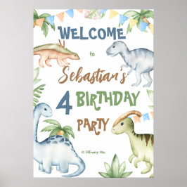 Poster Colorful dinosaur toddler birthday party welcome 