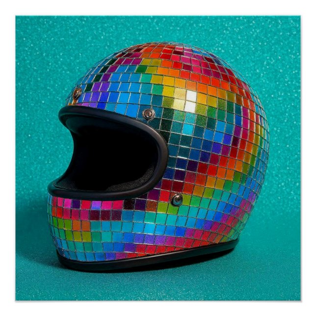 Pôster Colorful Disco Helmet Print. (Frente)