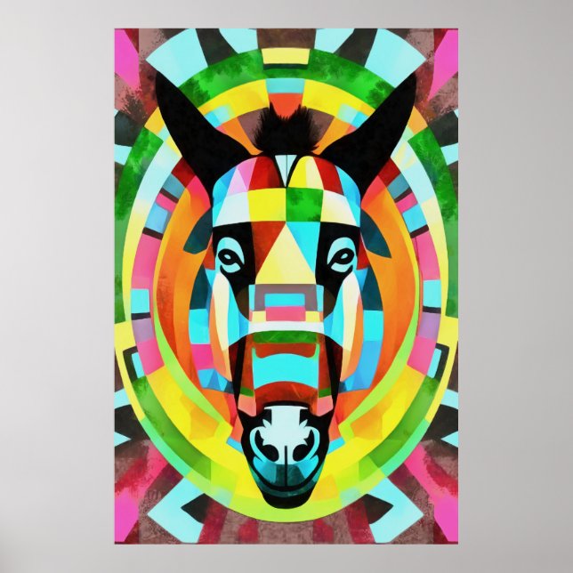 Poster Colorful Donkey Geometric Art Abstract (Frente)