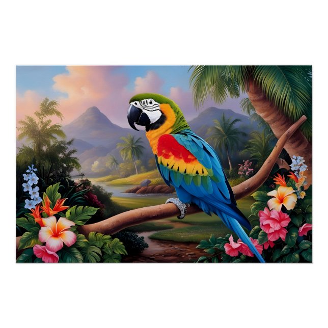 Pôster Colorful Exotic Parrot Bird on the Branch  (Frente)