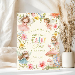 Poster Colorful Fairy First Birthday Enchanted Welcome