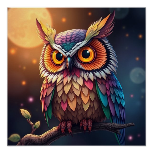 Pôster Colorful Fantasy Owl (Frente)