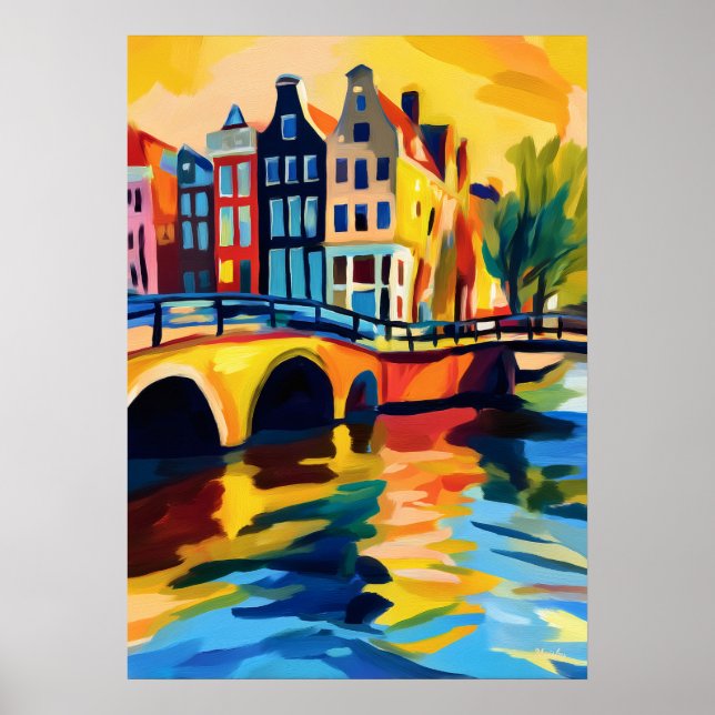 Poster Colorful Fauvist Amsterdam Canal Wall Art (Frente)