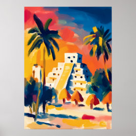 Poster Colorful Fauvist Chichen Itza Pyramid Art