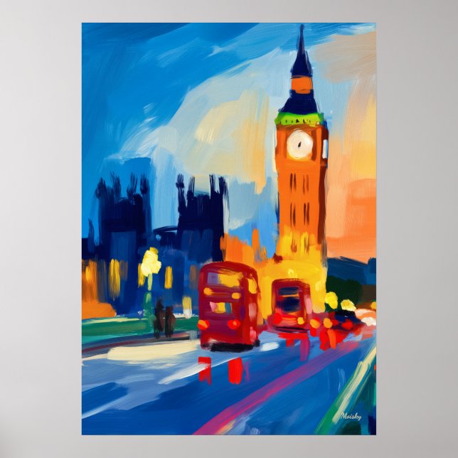 Poster Colorful Fauvist London Skyline Wall Art (Frente)