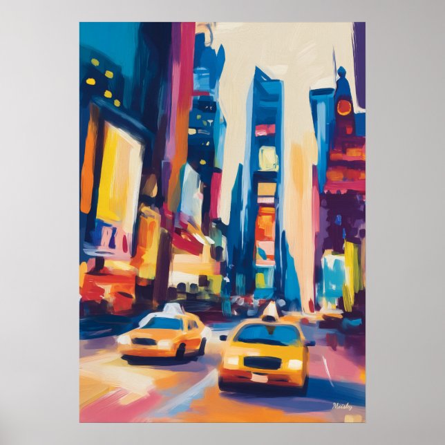 Poster Colorful Fauvist New York Skyline Wall Art (Frente)