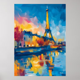 Poster Colorful Fauvist Paris River Reflection Art
