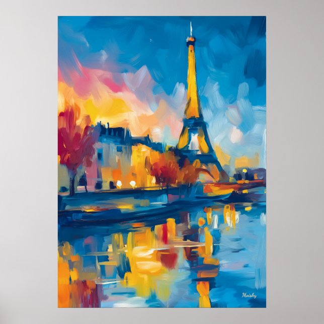 Poster Colorful Fauvist Paris River Reflection Art (Frente)