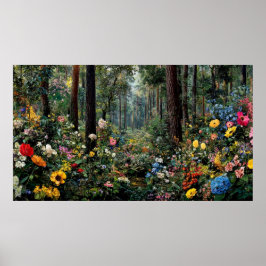 Poster Colorful Flower Landscape with Vibrant Trees Sceni