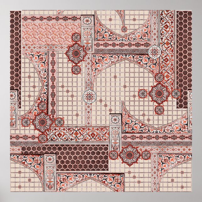 Poster Colorful flowers mughal architecture background wa (Frente)
