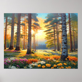 Poster Colorful Forest Flowers and Summer Colors Art