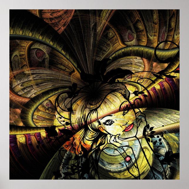 Poster Colorful Fractal With Floral Girl (Frente)