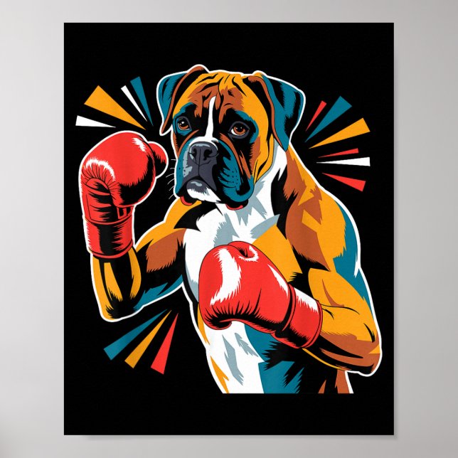 Poster Colorful Funny Boxing Dog Lovers Kickboxing Boxer  (Frente)