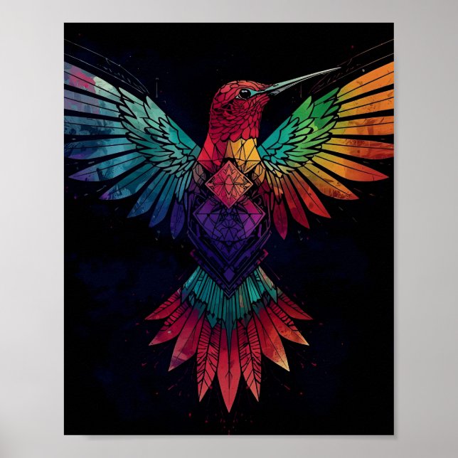 Poster Colorful Geometric Hummingbird Wall Art – Vibrant (Frente)