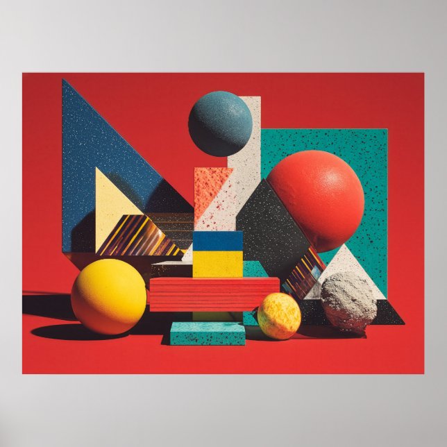 Poster Colorful Geometric Shapes on Red Background (Frente)