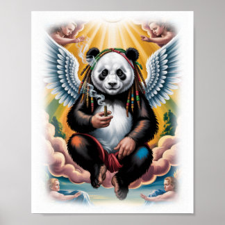 Poster Colorful Jamaican Panda with Angels on a White