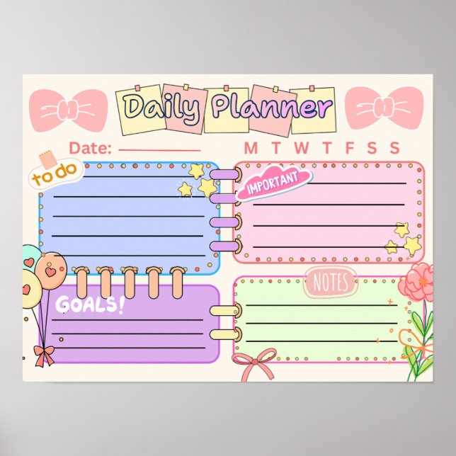 Poster colorful kawaii  daily planner (Frente)