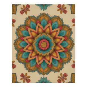 Pôster Colorful Mandala Floral Boho Poster