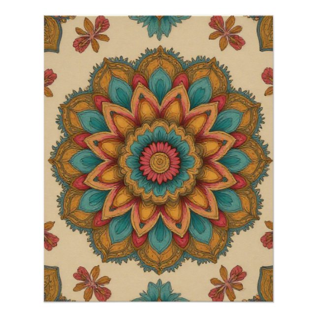 Pôster Colorful Mandala Floral Boho Poster (Frente)