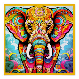 Pôster Colorful Mosaic Elephant on a Glossy Wall Poster