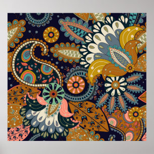 Poster Colorful Paisley: Papel de parede indiano floral.