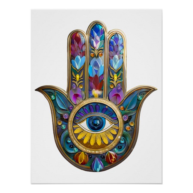 Pôster Colorful Petals Leaves Hamsa Sapphire Third Eye (Frente)