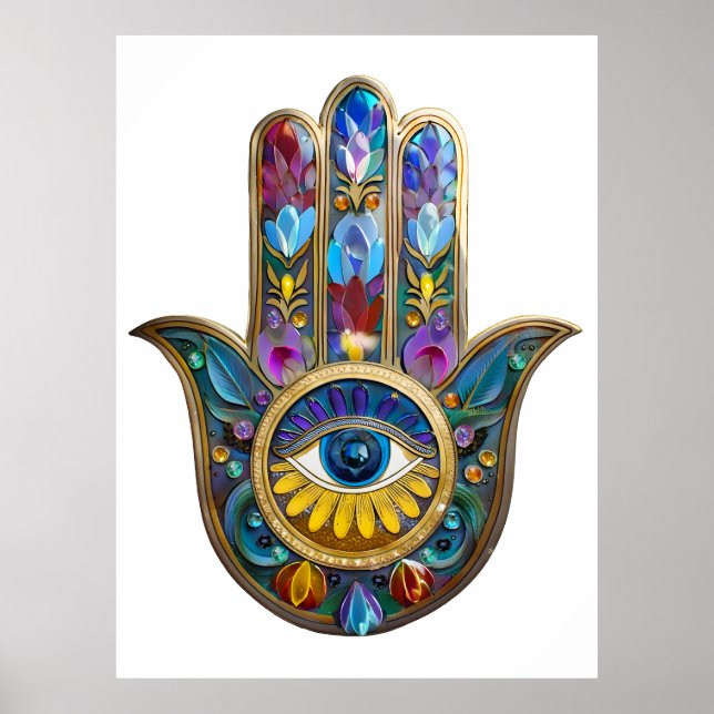 Poster Colorful Petals Leaves Hamsa Sapphire Third Eye (Frente)