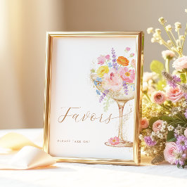 Poster Colorful Petals & Prosecco Favors Table Sign