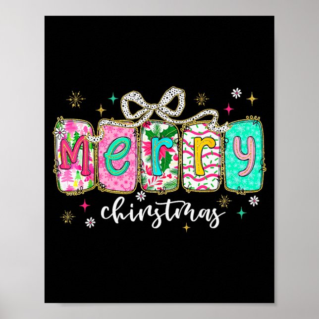 Poster Colorful Preppy Merry Christmas Funny Coquette Bow (Frente)