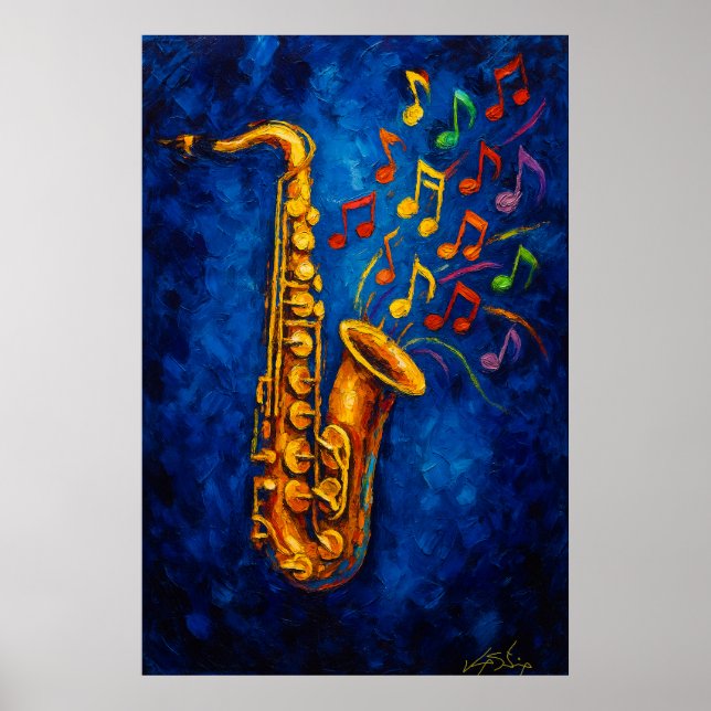 Poster Colorful Saxophone Music Notes (Frente)