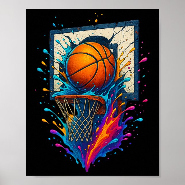Poster Colorful Sketll Slam Dunk Splash Hoop Ckboard  (Frente)