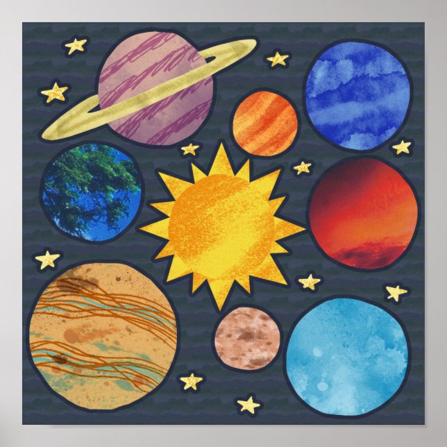 Poster Colorful Solar System (Frente)