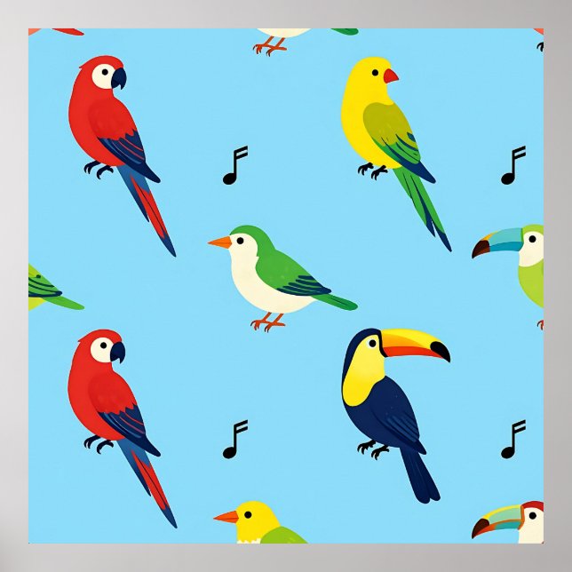 Poster Colorful Tropical Birds Pattern (Frente)