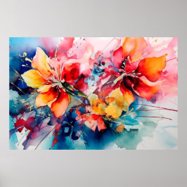 Poster Colorful Watercolor Flowers Vibrant Art