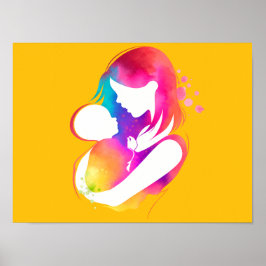 Poster Colorful Watercolor Mother and Baby Yellow Backgro