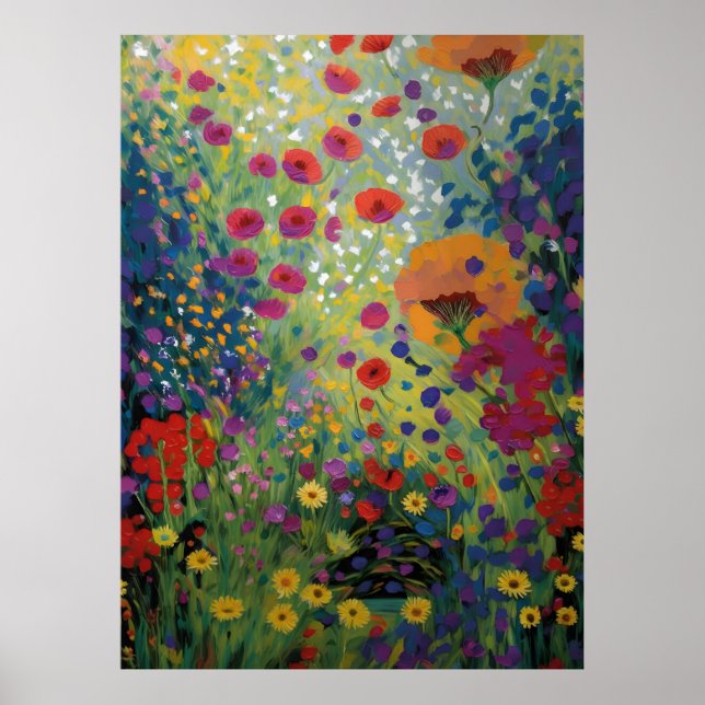 Poster Colorful Wildflower Field Art Vibrant Floral Paint (Frente)