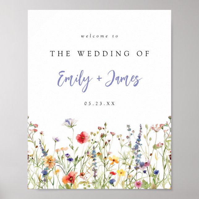 Poster Colorful Wildflower Wedding Welcome (Frente)