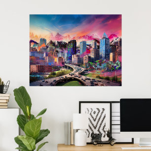 Poster Colorida Abstrato Denver Colorado Skyline Art