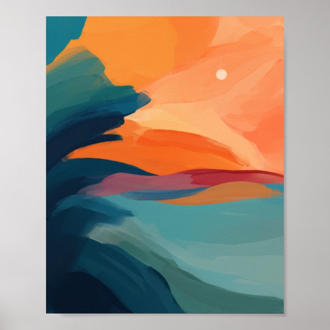 Poster Colorida Abstrato moderna Sunset Over Beach (Frente)