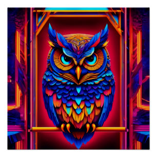 Pôster Colorida Abstrato Techno Owl