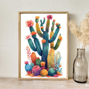 Poster Colorida Boho Desert Cactus Art