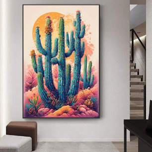 Poster Colorida Boho Desert Cactus Art