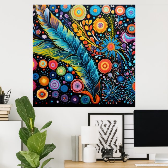 Poster Colorida Bright Psychedelic BOHO Abstrato (Escritório em casa)