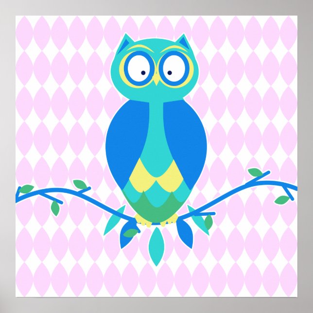 Poster Colorida Cartoon Owl Nursery (Frente)