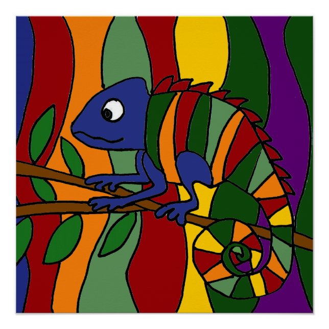 Pôster Colorida Chameleon Art Abstrato (Frente)