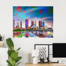 Colorida Columbus Ohio Skyline Abstrato Art