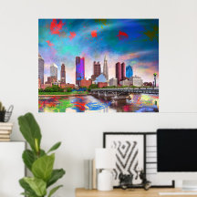 Colorida Columbus Ohio Skyline Abstrato Art